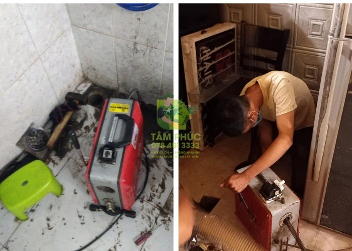 Hình ảnh thực tế triển khai dịch vụ thông cống nghẹt tại Quận 5 của đơn vị uy tín Tâm Phúc
