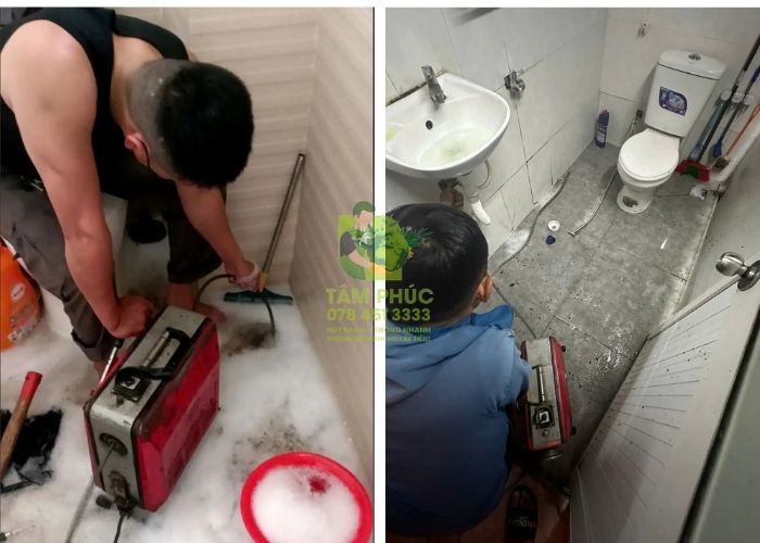 Hình ảnh thực tế triển khai dịch vụ thông cống nghẹt tại Quận Phú Nhuận của Môi Trường Tâm Phúc